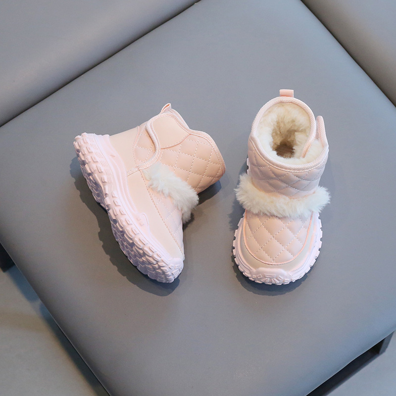 Botas de nieve para niños engrosadas con forro polar de Velcro alto de color sólido zapatos casuales acolchados de algodón cálidos botas acolchadas de algodón para hombres y mujeres