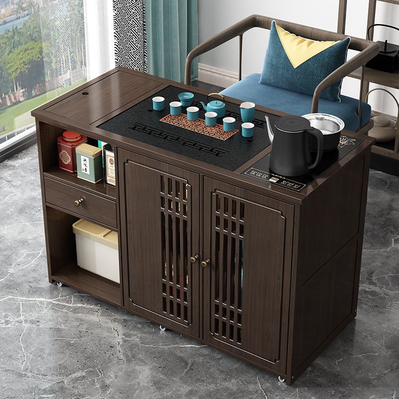 Mobile Small Tea Table, Non-Solid Wood Tea Side Table, Tea Cart, Tea Tray, Kettle, Integrated Tea Cabinet, Tea Set
