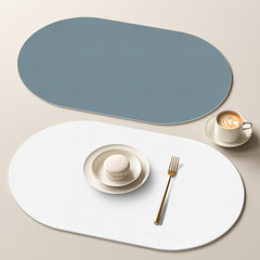 批發白色純色簡約餐墊橢圓形皮革餐盤墊防水防油隔熱墊 家用隔熱