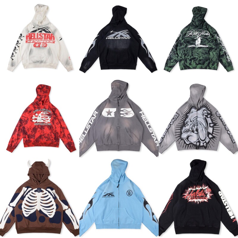 Cross-border Fashion Brand Wash Hellstar Skull Retro Tie-dye Casual Letter Printing Men's and Women's Hooded Sweater Fashion Cross-border Fashion Brand Wash Hellstar Skull Retro Tie-dye Casual Letter Printing Men's and Women's Hooded Sweater Fashion