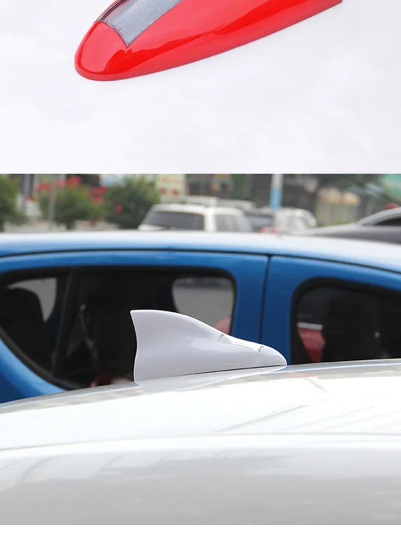 Car solar-powered shark fin radio antenna with flashing lights, remote-controlled body decoration, replacement for the original car roof spoiler light