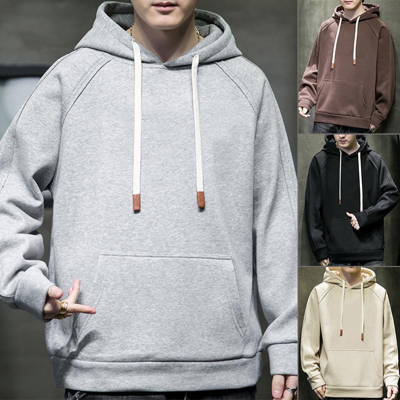Men's New Cotton Hooded Sweater Fashion Simple Solid Long Sleeve Top_voghion.com