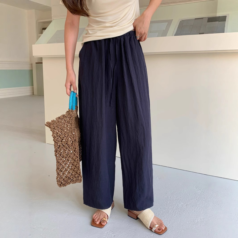 2026 Summer Lyocell Tencel Linen Pants Vintage High Waist Tie Lightweight Loose Wide Leg Cropped Granny Pants for Women