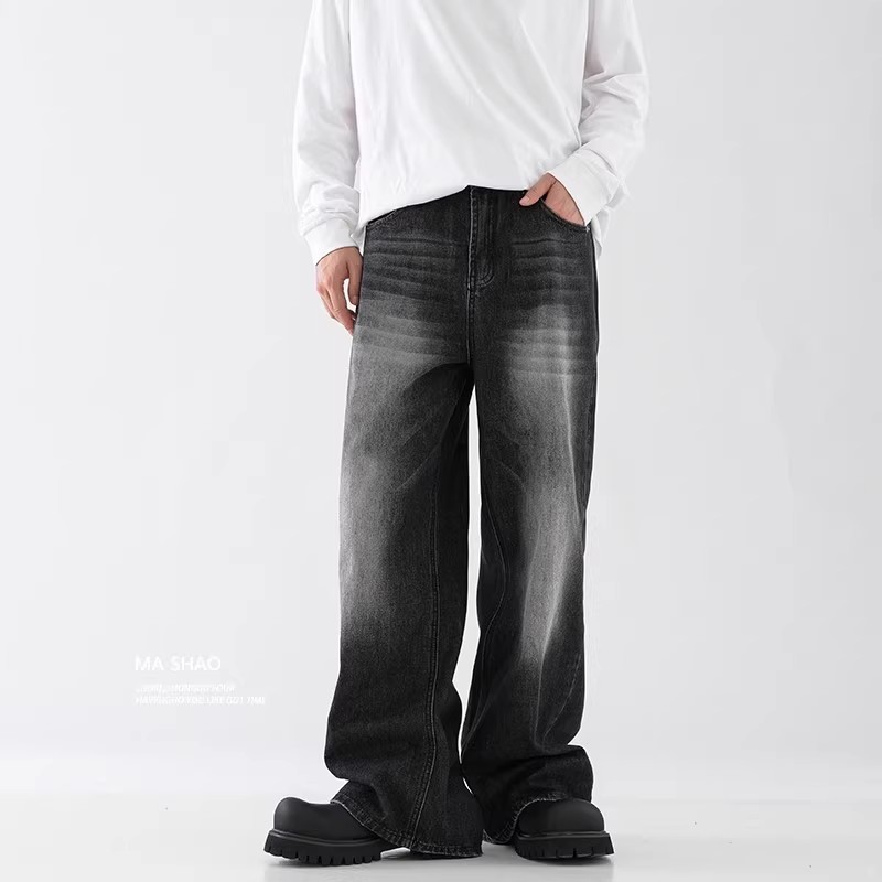Light Blue Washed Cleanfit Straight Leg Jeans Midweight Casual Trousers Trendy Brand Spring 2025 American Style Wide Leg mid Waist_mkmklike.com