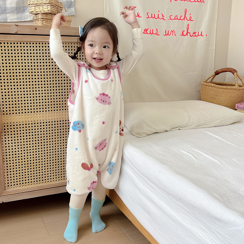 Baby Sleeping Bag Autumn and Winter Coral Velvet Baby Vest Anti-Kick Belly Protection Artifact Flannel Sleeveless One-Piece Pajamas
