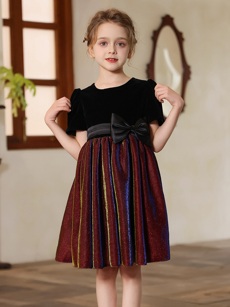 Vestido para niños, vestido de princesa de alta gama para niñas, coro de actuación para niñas, vestido de actuación de cumpleaños de manga corta