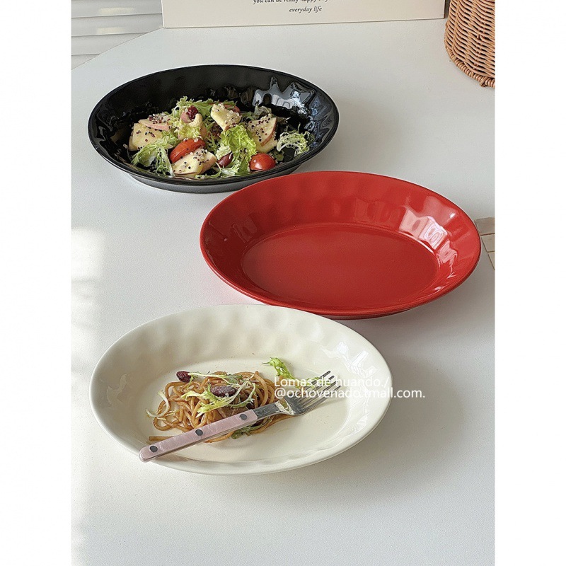 設計高級感陶瓷橢圓盤子家用菜盤一人食餐盤魚盤意面盤深盤ins風