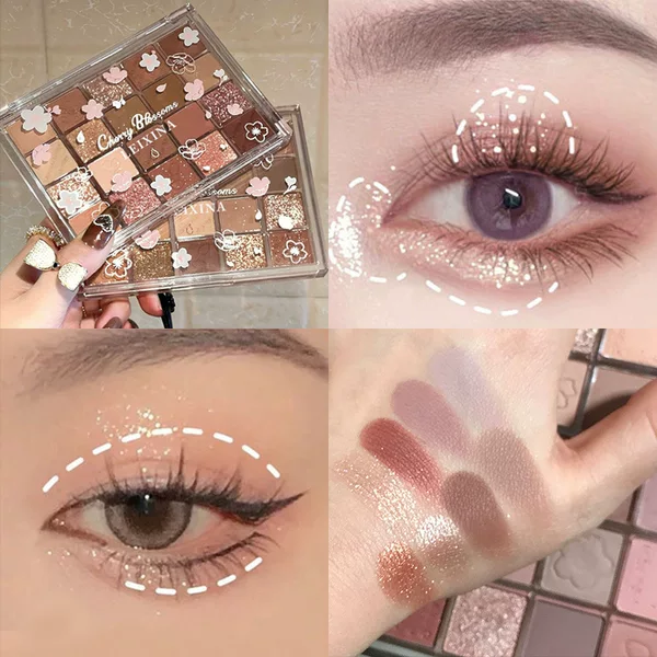 Evening Cherry Blossom Dance 20-Color Eyeshadow Palette with Fine Shimmer, Pearlescent, Matte, Low-Saturation Milk Tea and Earth Tones, Blush and Contouring Comprehensive Palette