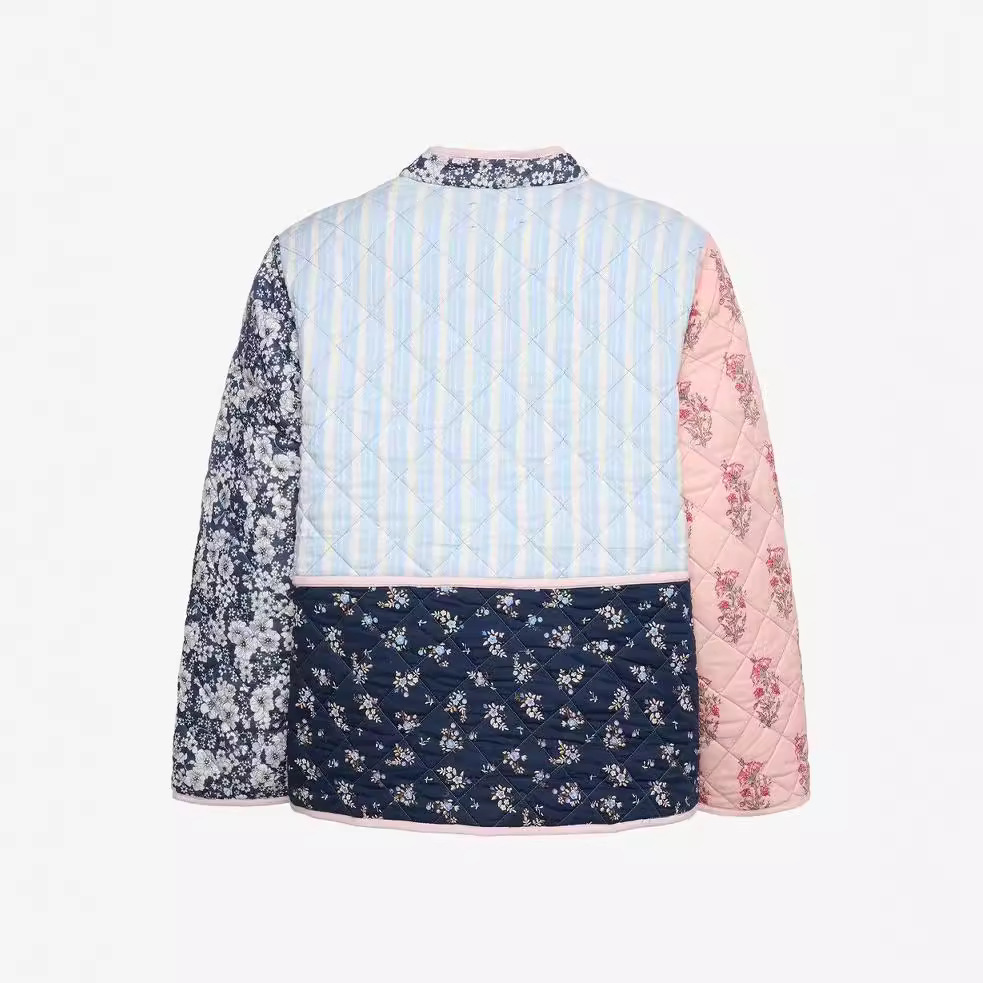 2024 Winter New Women's Stand up Collar Printed Quilted Loose Casual Splicing Cotton Coat for Women_voghion.com