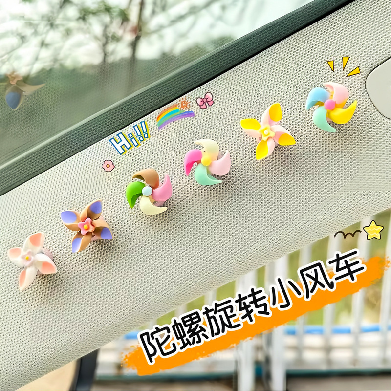 Car-Mounted New Small Windmill Spinning Top Creative Decorative Sticker Small Ornament Dashboard Car Interior Accessory Cute for Women