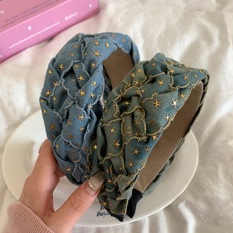 Fascia per capelli in denim con stelle, da donna, nuova fascia di alta qualità, fascia per capelli con pressione elevata del teschio, design alla moda, accessori per capelli versatili_voghion.com