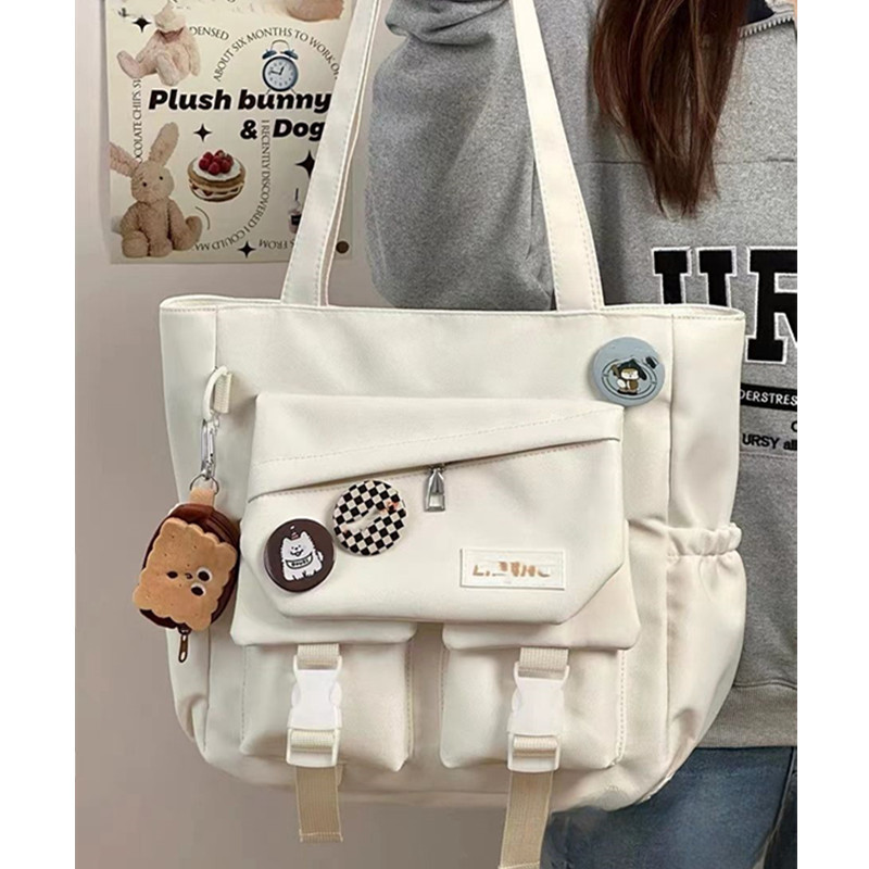 Japanese-style simple and versatile single-shoulder bag, soft girl handbag, student large-capacity tote bag for class commuting, girls Item Picture