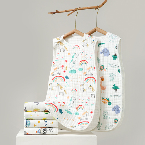 Baby sleeping bag pure cotton gauze sleeveless vest for newborn children sleep prevent kicking blanket infant summer thin model prevent catching cold