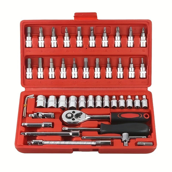 46 pieces of auto repair combination spin wheel wrench tool box auto…