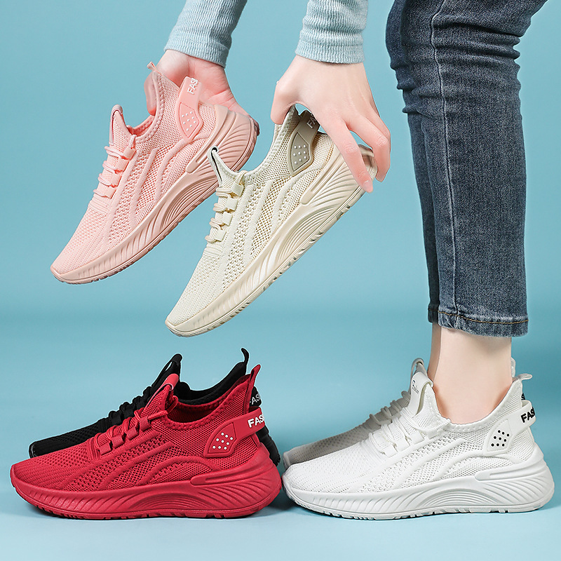 Zapatos de mujer, suela suave, pies no cansados, zapatos de suela gruesa de verano, zapatos deportivos voladores transpirables, zapatos casuales cómodos, zapatos, todo fósforo para mujeres