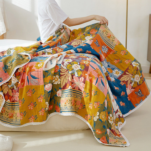 Pure cotton gauze towel is enlarged, thickened, soft, cotton blanket, breathable towel blanket, four-season fresh adult bed cover