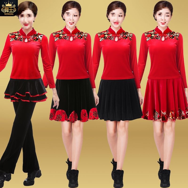 广场舞服装套装春秋季长袖金丝绒舞蹈服装女演出团体跳舞衣服