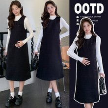 2025秋冬新款孕妇装毛呢背心裙子宽松显瘦气质外套+毛衣孕妇套装