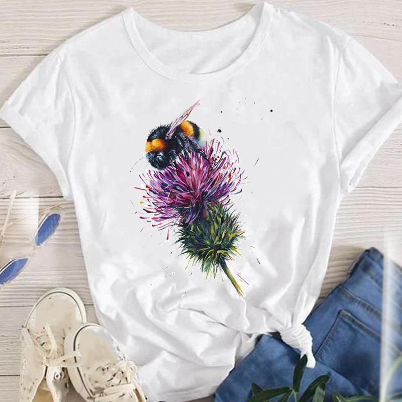 Frau T-shirt Kurzarm T-shirts Drucken Mode Blume display picture 19