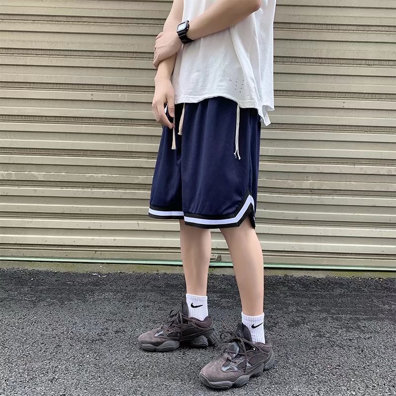 Pantalones cortos casuales de verano para hombres, marca de moda ins, color sólido, contraste simple, moda, tubo recto suelto, pantalones deportivos de cinco puntos