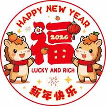 彩色窗花 马年卡通创意窗花静电帖春节玻璃贴新年门贴剪纸福帖装