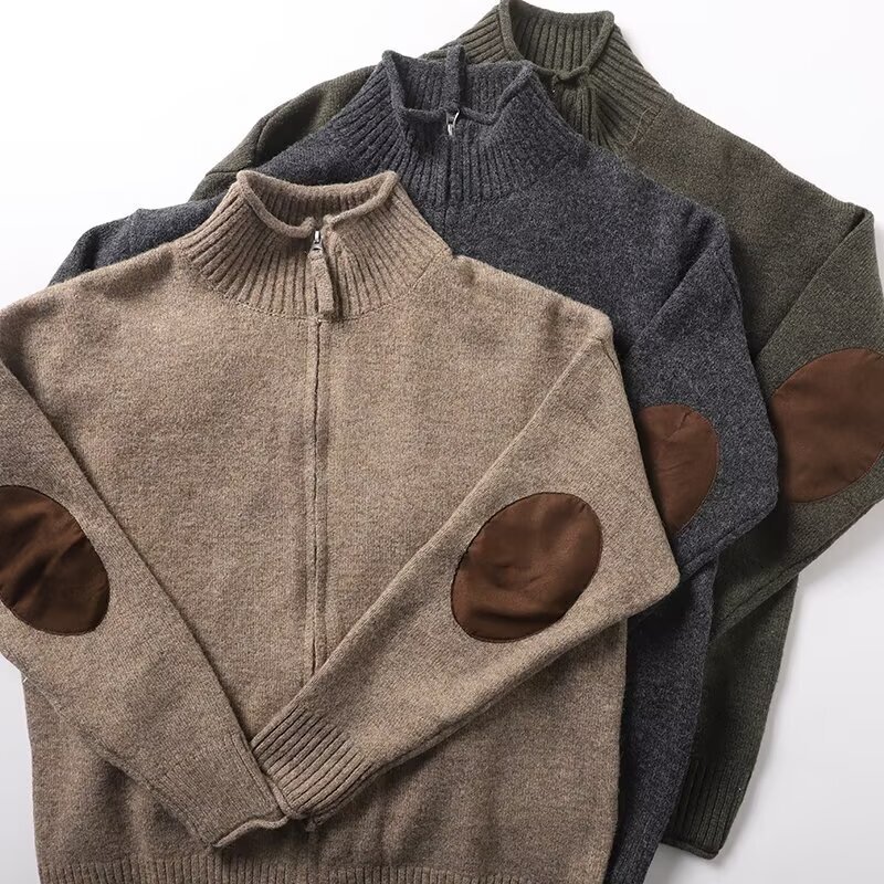 Foreign Trade Men's Japanese Fashion Brand Retro Knitted Elbow Patch Collar Cardigan Men's Loose Casual Sweater Jacket