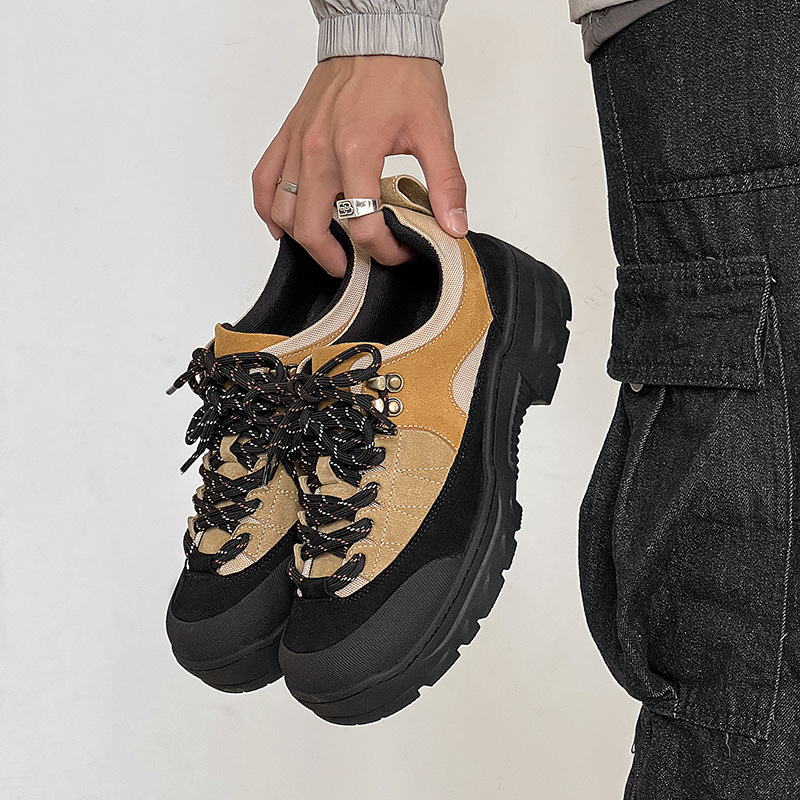 2025 New Thick-Soled Outdoor Men's Hiking Shoes, Height-Increasing Lace-Up Short-Face Casual Shoes, Spliced Men's and Women's Sneakers, Trendy