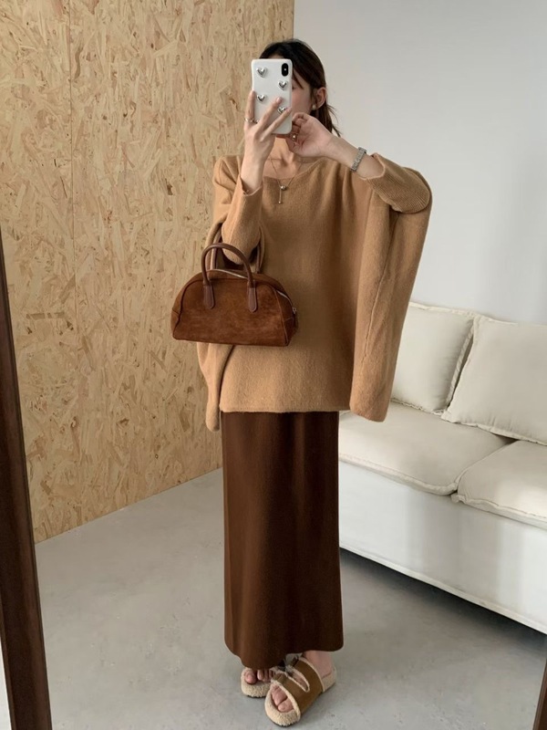 慵懒风针织衫毛衣外套女秋冬2025新款不规则设计感蝙蝠袖上衣|undefined