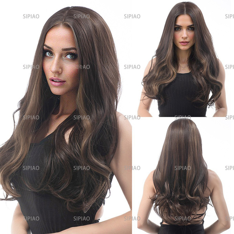 European and American wig Net red hot Multi-Color Sea King red hair line wave long curly hair chemical fiber headgear wig