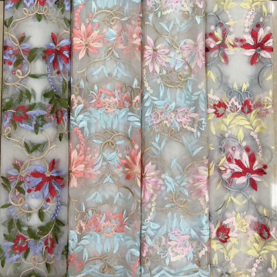 厂家直销 汉服古风棉布雪纺刺绣 蕾丝花边面料 穿心莲花绣布料