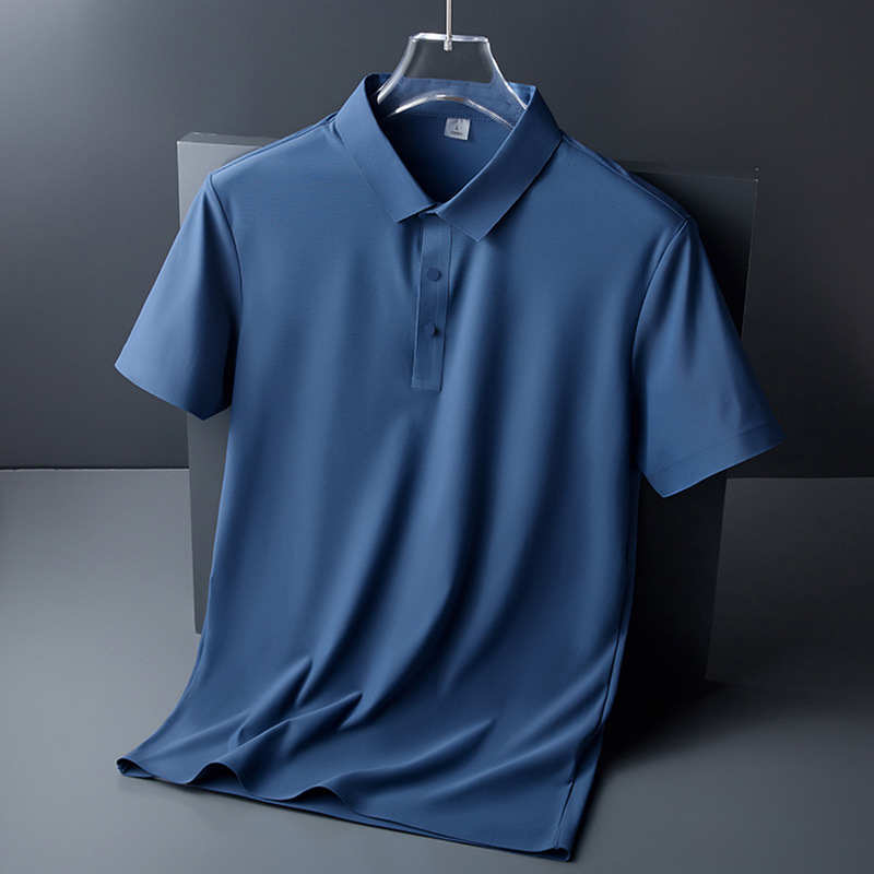 Summer Business Casual Men's Ice Silk Non-marking Polo Shirt High Elastic Non-ironing Thin Short-sleeved Lapp T-shirt Short-sleeved