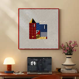 2025新款法式复古风包豪斯撞色几何装饰画客厅挂画餐厅卧室玄关画