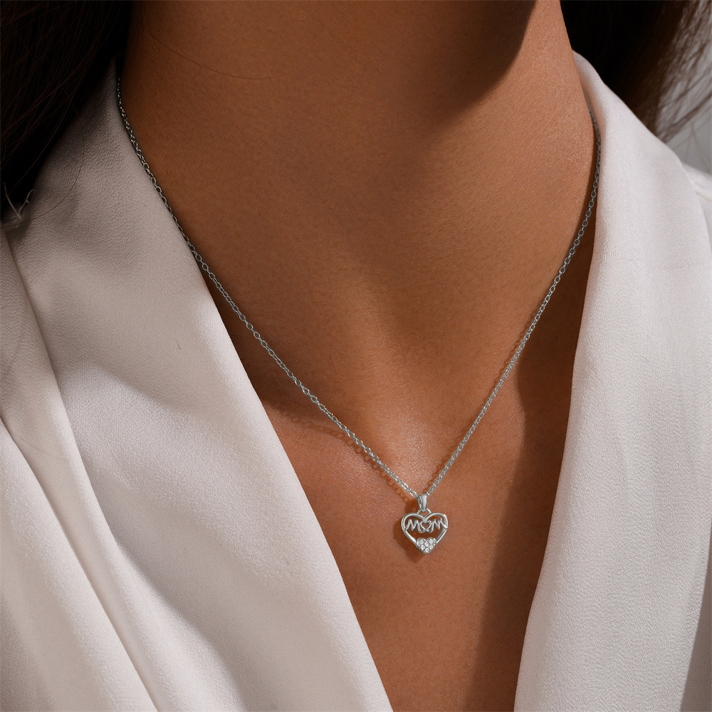 Zircon Inlay Material 925 Sterling Silver Zircon Plating Letter Heart Shape Pendant Necklace