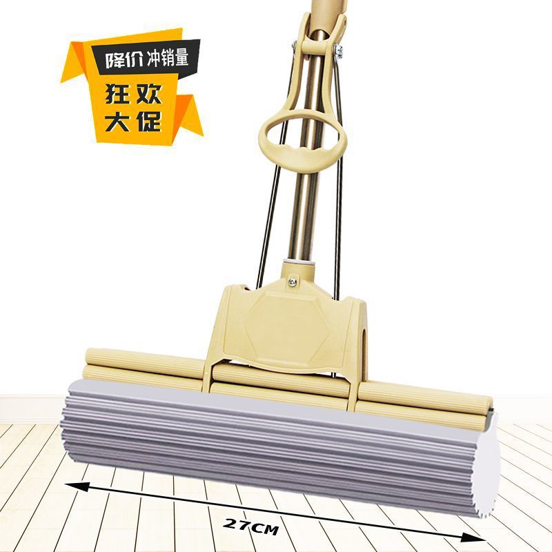 Sponge Mop for Home Use, Lazy Mop That Cleans in One Swipe, No Hand Washing Required, Three-Row Roller Sponge Mop, Quick Head Replacement in One Second