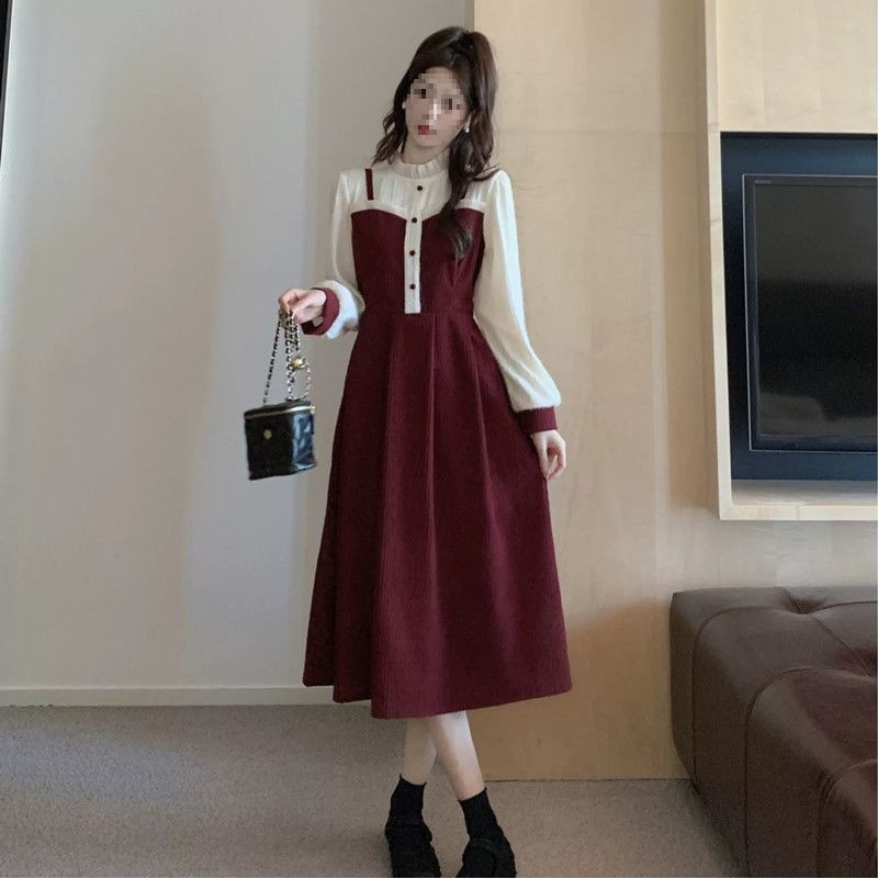 S2C大码胖mm法式名媛气质蕾丝拼接假两件收腰显瘦连衣裙女秋季