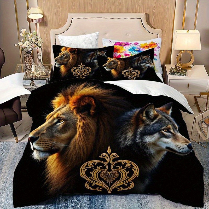 TEMU / JIT textil doméstico molido impresión digital ropa de cama kit león patrón creativo fuente fábrica