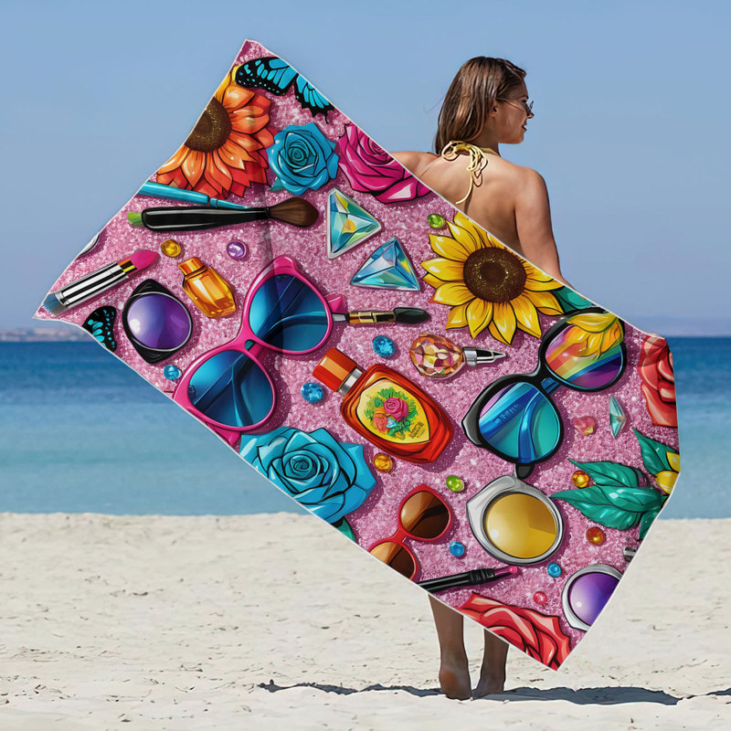 Factory Direct Supply Double-Sided Velvet Bath Towel Beach Towel Square Beach Towel Microfiber Towel Butterfly Beautiful Style