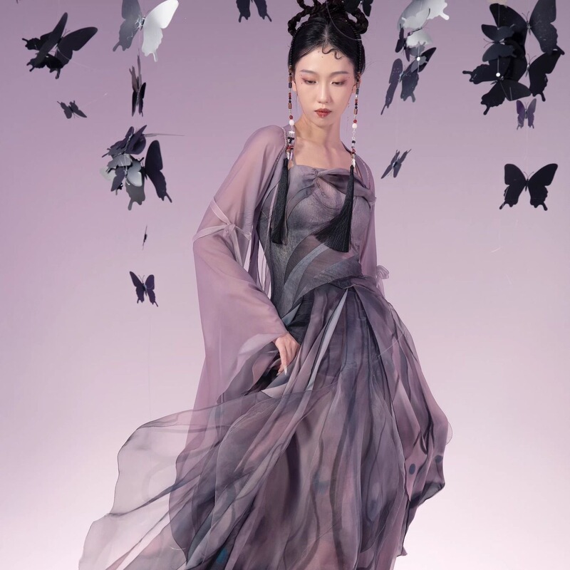 2026 New Style Butterfly Bone Ancient Style Dance Chinese Dress Black Butterfly Flowing Fairy Slimming Hanfu