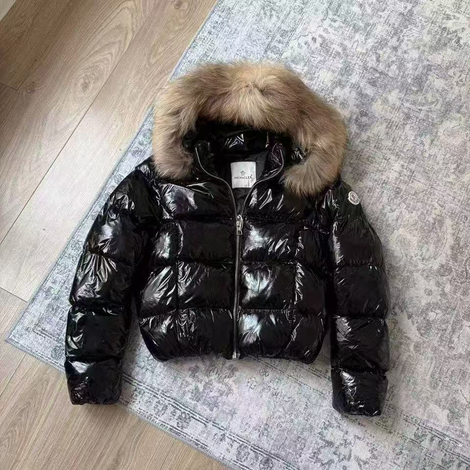 Moncler Fur Hooded Puffer Jacket Black