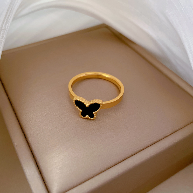 Black Butterfly Ring Titanium Steel Minimalist Index Finger Ring_voghion.com