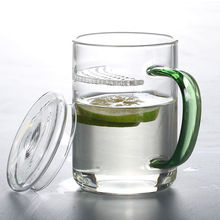 加厚耐热玻璃绿茶杯过滤茶杯玻璃杯水杯子带把泡茶杯月牙杯带茶漏