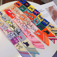 H家twill仿真絲百搭小絲巾包包纏帶手提包綁帶細長條女士髮帶領巾