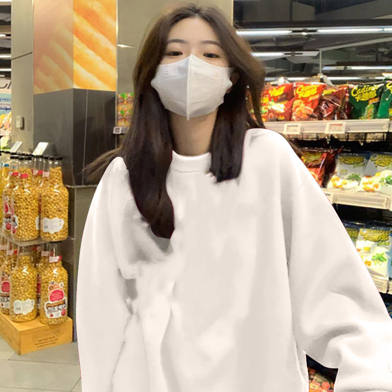 A principios de otoño estilo de hong kong snoopy suéter de cuello redondo camiseta de manga larga de pareja de mujer delgada camiseta de color sólido camiseta de moda