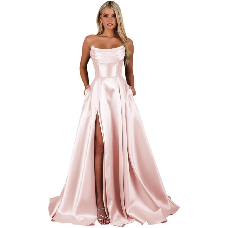 Amazon Aliexpress Evening Dress Satin Bridesmaid Prom Strapless Formal Long Gown Banquet European and American Dress Amazon Aliexpress Evening Dress Satin Bridesmaid Prom Strapless Formal Long Gown Banquet European and American Dress