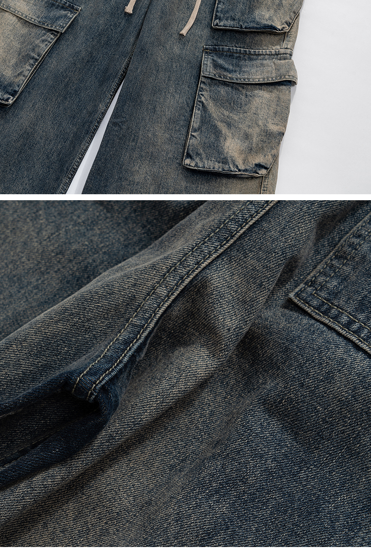 Men's Clothing VINTAGE GARC niche trendy brand RO style wide leg multi pocket flared distressed jeans men's vibe cotton_voghion.com