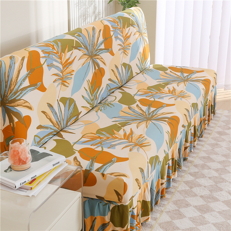 Copridivano elastico senza braccioli, semplice, pieghevole, con orlo a gonna, all'ingrosso_voghion.com