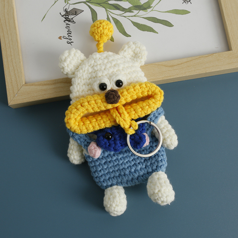 Super Cute Cartoon Hand-Woven Sausage Mouth Key Bag, Cute Sling Bear, Ugly Pull-Out Key Cover Finished Product