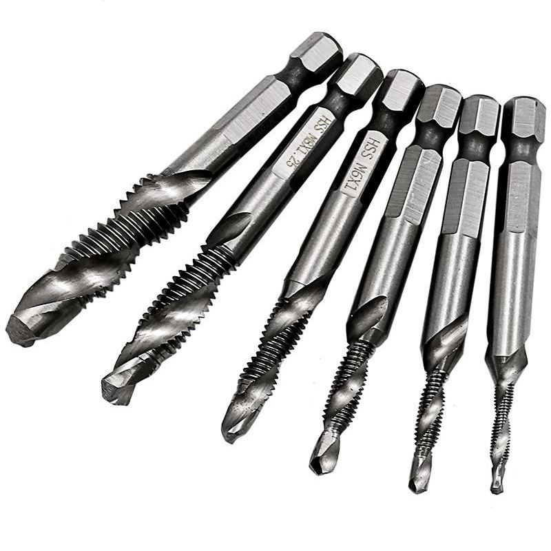 高速鋼複合タップ機用スパイラルタップ工具卸売タッピング面取り一体六角柄ドリルセット|undefined