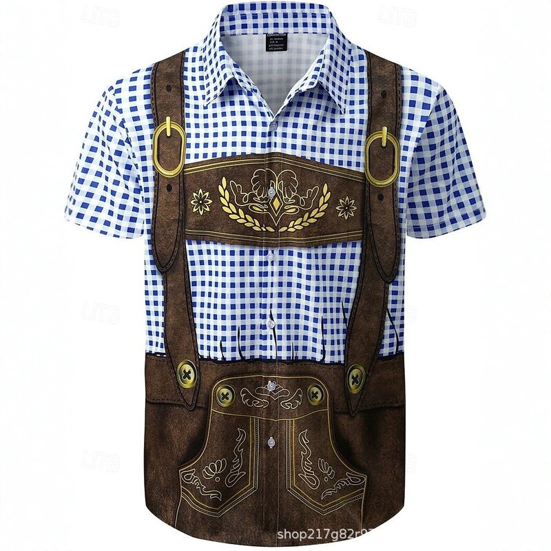 Oktoberfest German Beer Festival Men's Clothing: 3D Printed Bavarian Style Short-Sleeve Shirt Oktoberfest German Beer Festival Men's Clothing: 3D Printed Bavarian Style Short-Sleeve Shirt
