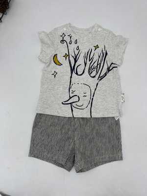 ZF10205 592TTA11 Short sleeved suit-Light Flower Grey Clothes+Grey vertical pants S0510